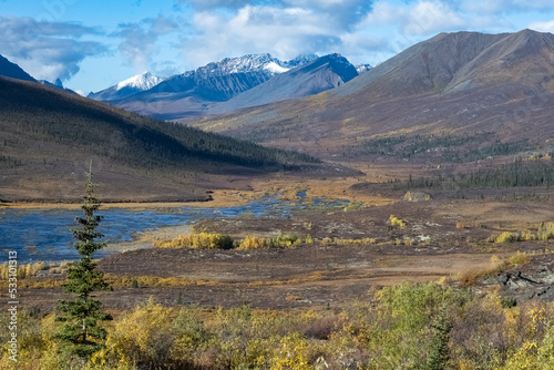 Yukon in Canada, wild landscape in autumn of the Tombstone park

