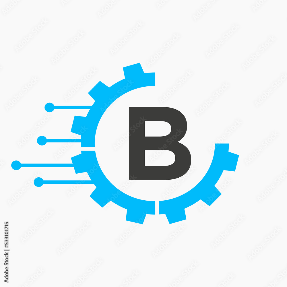 Cog Gear Logo Technology Symbol On Letter B Vector Template Cog Gear Logo Technology Symbol On Letter B Vector Template