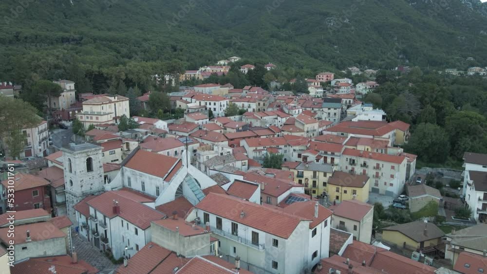 Aerial view of Ospedaletto d'Alpinolo, a small town in Irpinia at sunset, Avellino, Italy. Aerial view of Ospedaletto d'Alpinolo, a small town in Irpinia at sunset, Avellino, Italy.