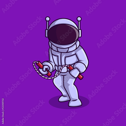 Vector illustration of kung fu astronaut holding double stick nunchaku
