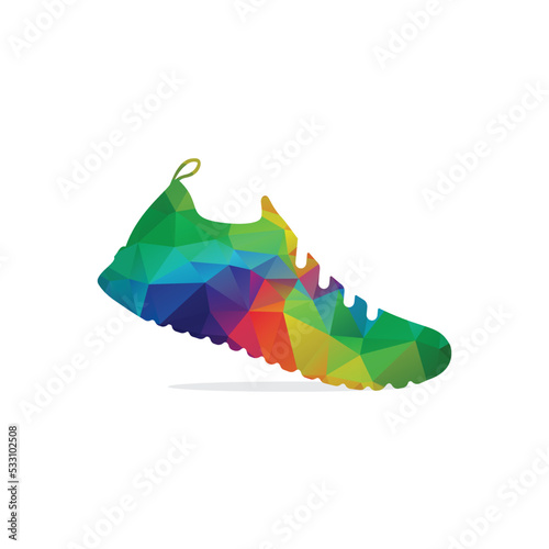 Low poly man's colorful sneakers isolated. polygonal shoe vector, fashion, sport style, abstract geometry shoes illustration