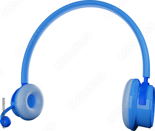 Headphone 3D Icon element blue color transparent background
