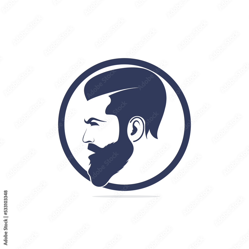 Man beard hipster barbershop vector emblem. Bearded man's face, hipster character. Man beard hipster barbershop vector emblem. Bearded man's face, hipster character.