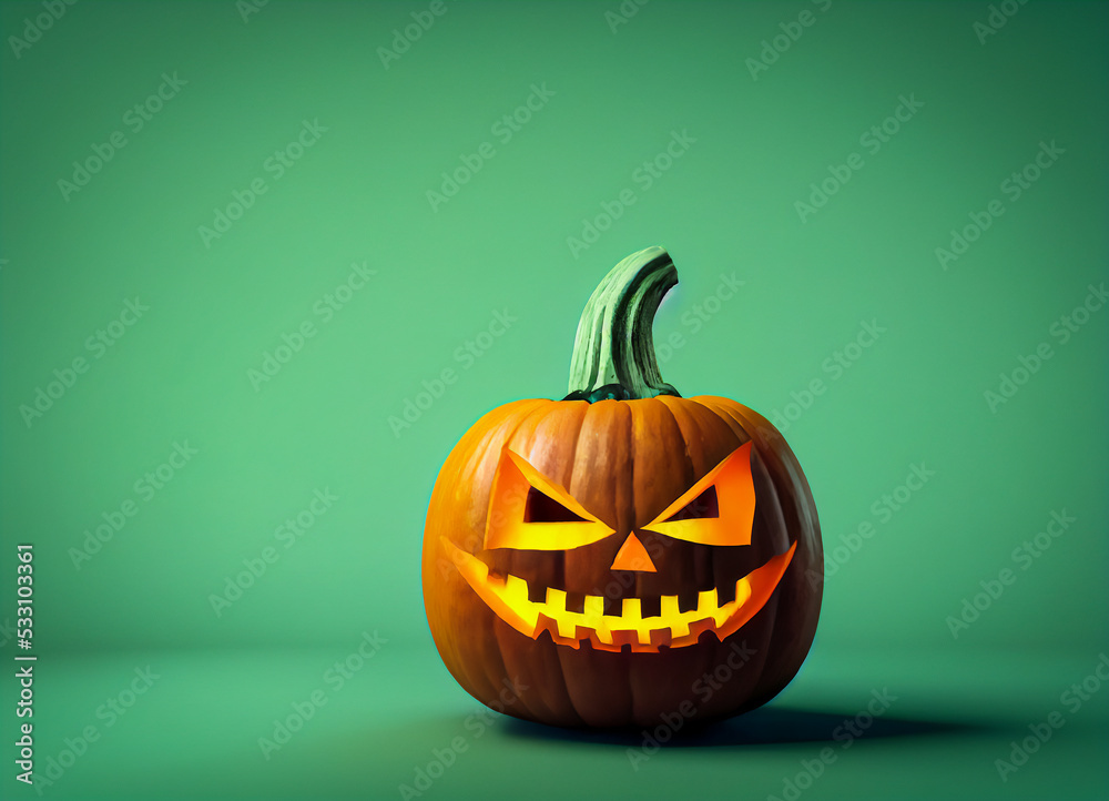 A Halloween orange pumpkin isolated on a minimalist background, Jack-o'-lantern, plain colored, scary and modern, support for poster and Halloween party, 3d illustration A Halloween orange pumpkin isolated on a minimalist background, Jack-o'-lantern, plain colored, scary and modern, support for poster and Halloween party, 3d illustration