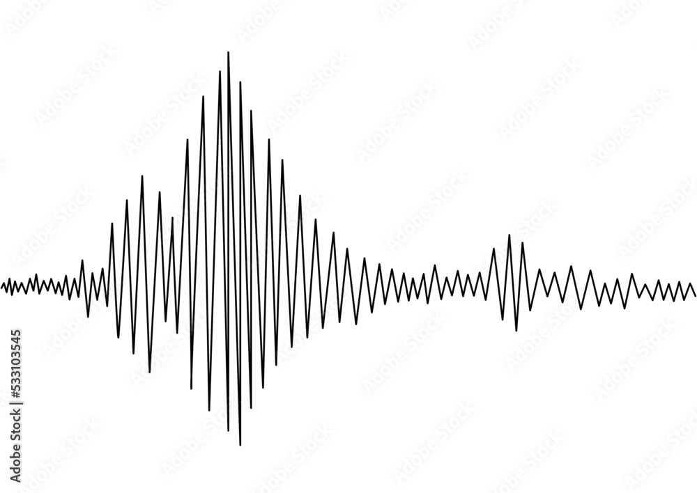 Earthquake seismogram or music volume wave. Seismograph vibration or magnitude recording chart. Polygraph lie test detector diagram record. Vector illustration.