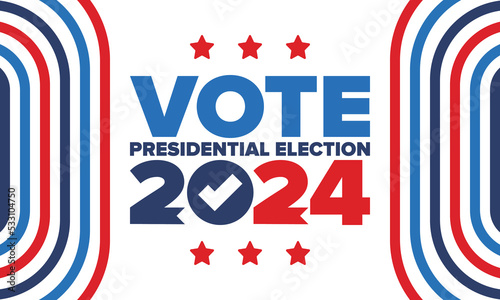 Presidential Election 2024 in United States. Vote day, November 5. US Election. Patriotic american element. Poster, card, banner and background. Vector illustration
