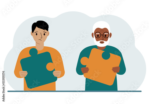 Team metaphor. People putting puzzle pieces together. The concept of teamwork and cooperation. Business concept.