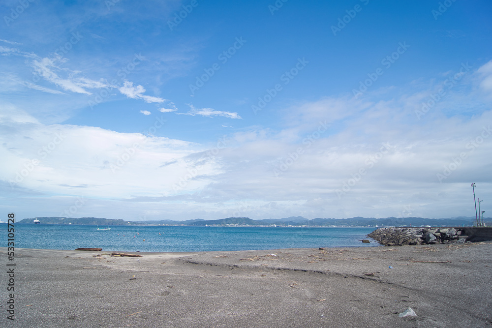 海を眺めて流木に腰を下ろす