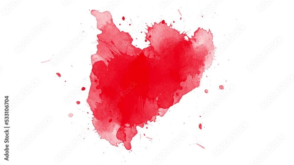 Red Ink brush stroke transition. Ink splash. Abstract ink brush blot, splat, fluid art, overlay, alpha matte composition, spreading brush stroke. slow motion ink transition splatter spreading effect.