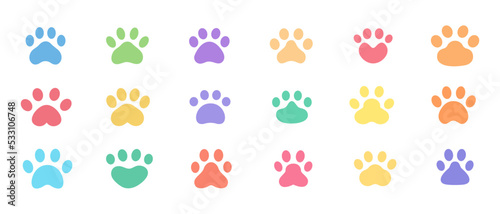 Fototapeta Naklejka Na Ścianę i Meble -  Dog and cat paws with sharp claws. cute animal footprints