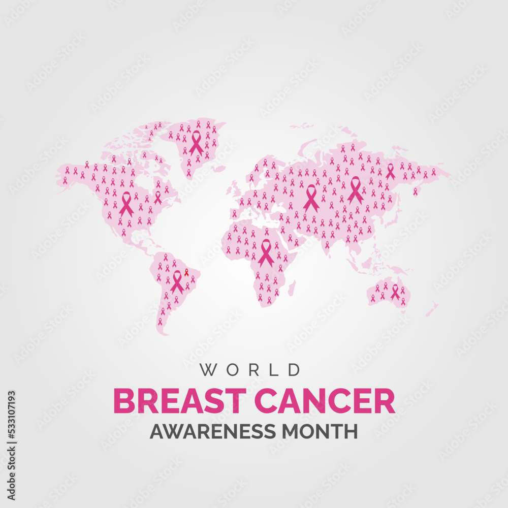 Breast Cancer multiple pink ribbons in world map