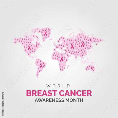 Breast Cancer multiple pink ribbons in world map