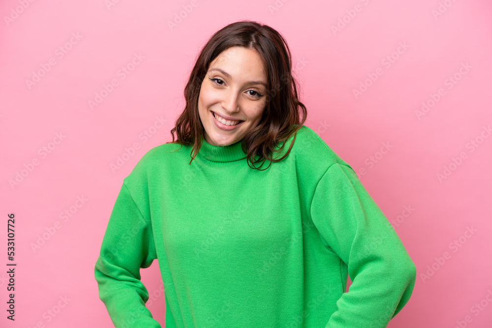Young caucasian woman isolated on pink background laughing Young caucasian woman isolated on pink background laughing