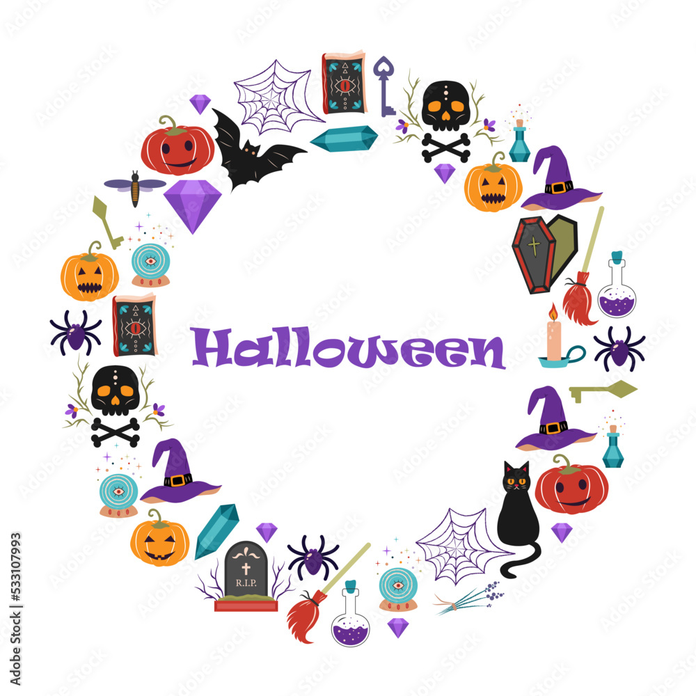 Round frame of Halloween elements