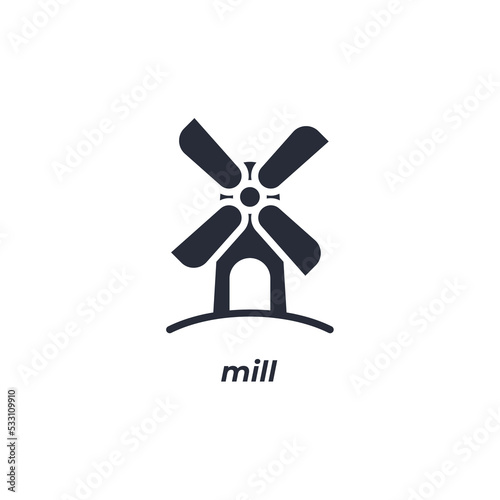 Vector sign mill symbol is isolated on a white background. icon color editable.