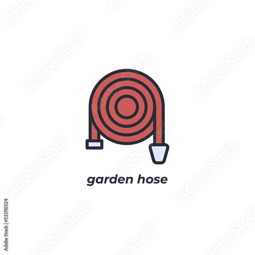 Vector sign garden hose symbol is isolated on a white background. icon color editable.