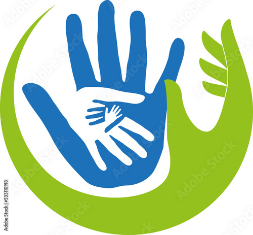 Viele Hände, Physiotherapie, Familie, Kinder, Vektor, Logo