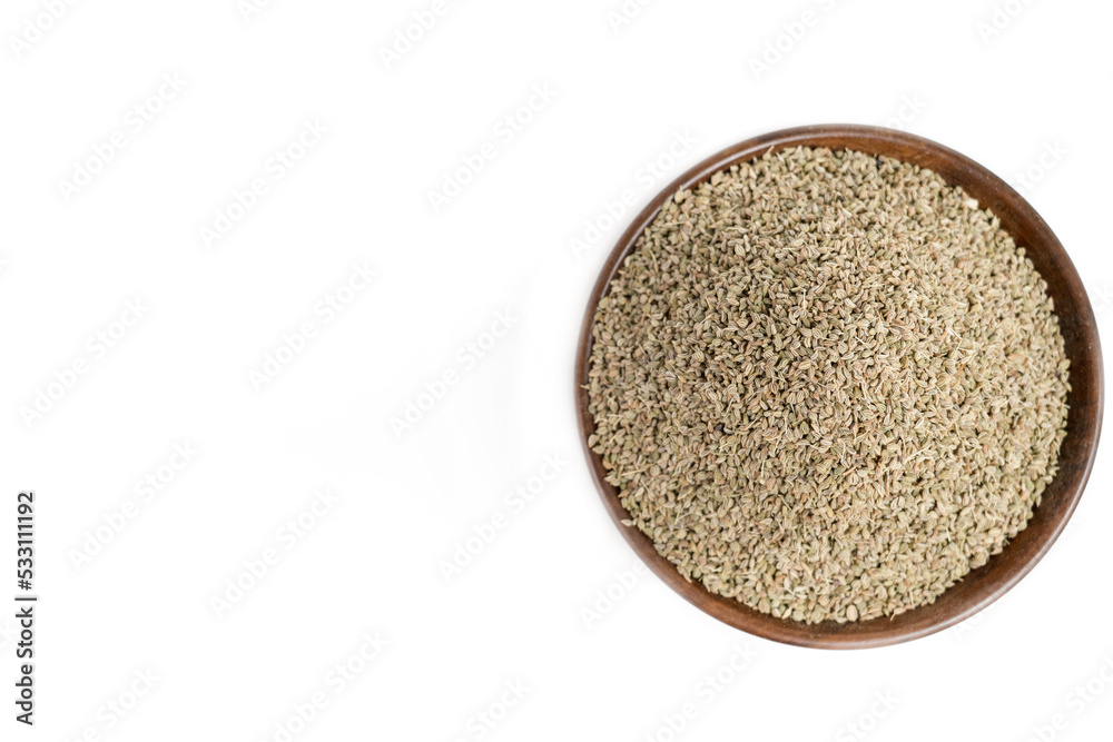 Ajwain or Trachyspermum ammi,caraway herb spice seeds on white background Ajwain or Trachyspermum ammi,caraway herb spice seeds on white background
