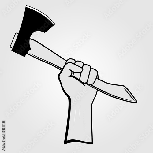 Fist holding a Axe. Vector illustration