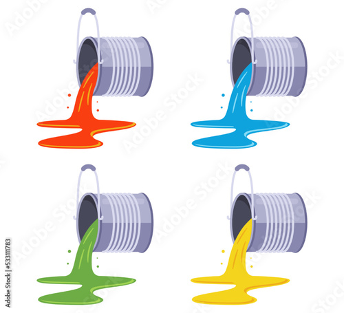 set bucket with paint for home renovation. flat vector illustration.