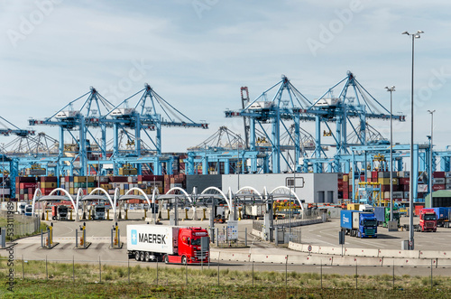Rotterdam, The Netherlands, September 12, 2022: landside view of one of the container terminals on Maasvlakte industrial area photo