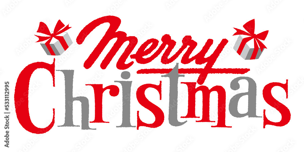 メリークリスマス オシャレなロゴ文字 赤銀 メリークリスマス オシャレなロゴ文字 赤銀