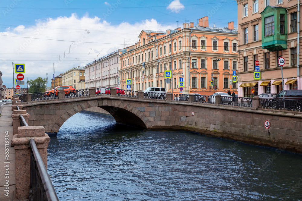 Bridge across the Moika River in the center of St. Petersburg. Russia