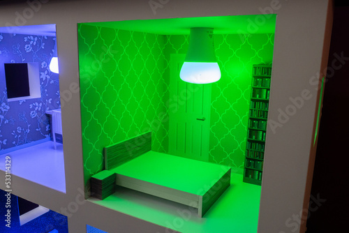 interior of a room with green light