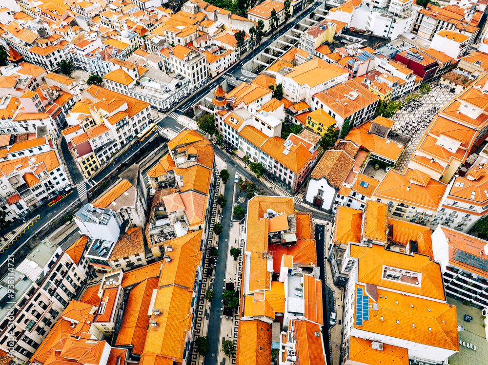 Funchal Aerial View. Funchal is the Capital and Largest City of Madeira Island, Portugal. Europe.