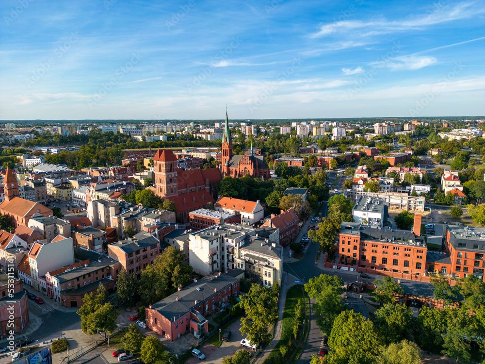 Torun. Aerial View of Old Town  Hall in Torun. Historical Buildings of the Medieval City of Torun. Kuyavian-Pomeranian Voivodship. Poland.