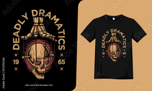 puppet string skull head retro vintage design with tshirt template