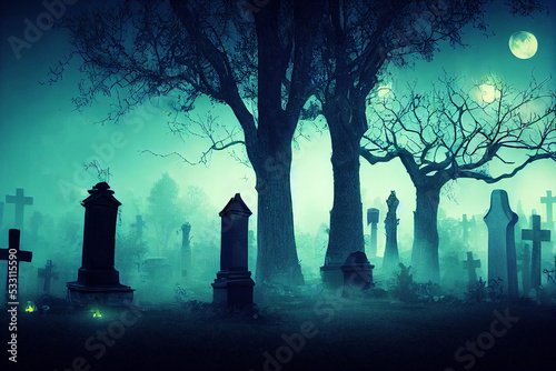 spooky graveyard at night Halloween card