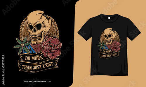 skull head and roses retro vintage design with tshirt template