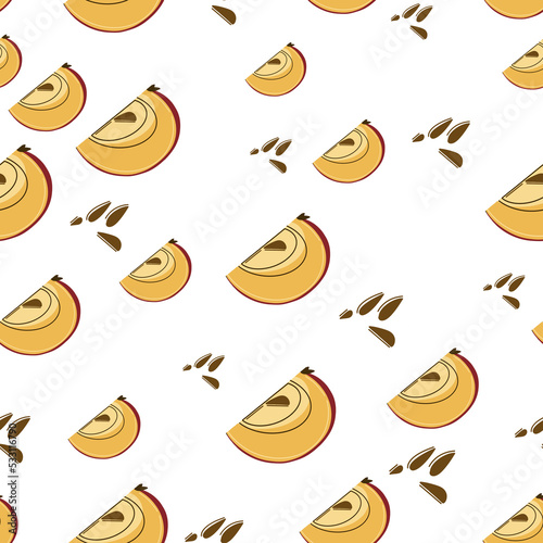 Seamless pattern of quartered cotoneaster berries and seeds