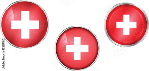 Round national flag pin of Switzerland.Circular vector flag of Switzerland