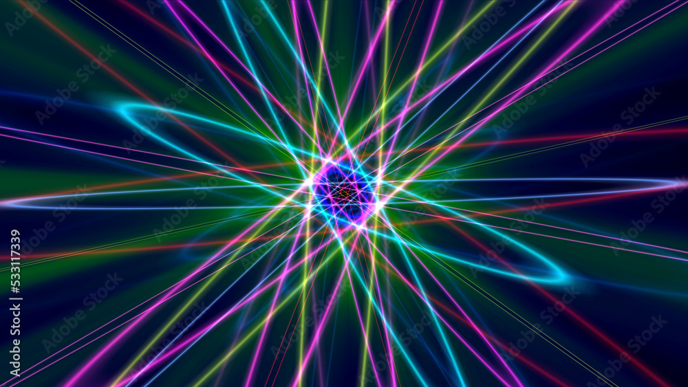 Glowing atom structure with light ring Glowing atom structure with light ring