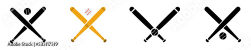 Set of crossed baseball bats and balls vector icons on white background. American outdoor game. Vector 10 EPS.
