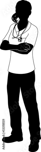 Silhouette female doctor or nurse woman medical healthcare person in scrubs.