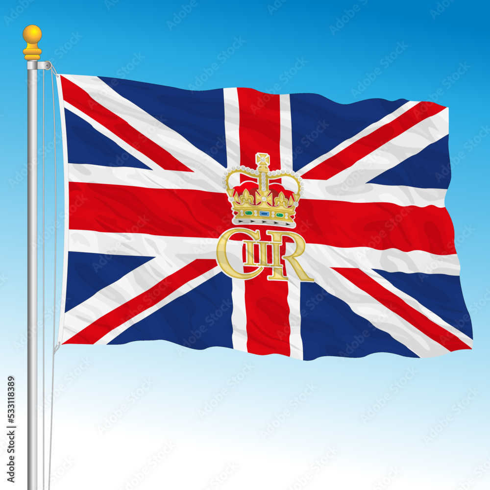 United Kingdom national flag with King Charles third fantasy symbols, vector illustration United Kingdom national flag with King Charles third fantasy symbols, vector illustration