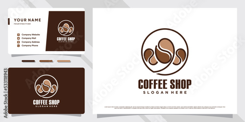 Coffee shop logo design illustration with coffee cup icon and business card template