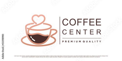 Coffee logo design template with heart element and cup icon