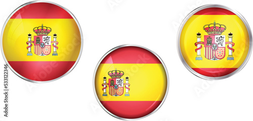 Round national flag pin of Spain.Circular vector flag of Spain