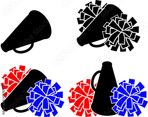 vector set of colorful pom poms, megaphone, cheerleading photo