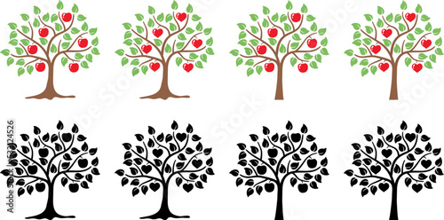 vector group of stylized abstract apple trees