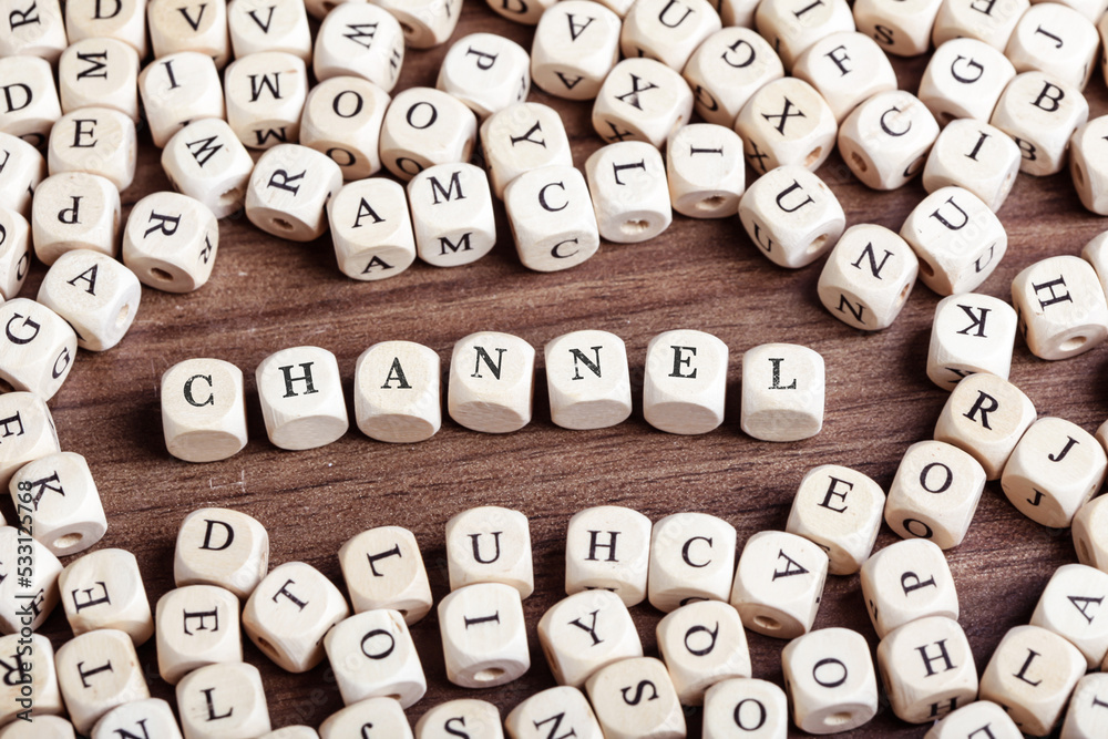 Channel, letter dices word Channel, letter dices word
