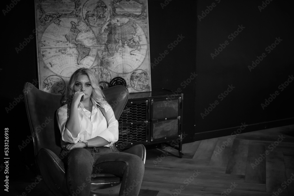 Concept of loneliness in big world. Seasonal depression, modern woman in sadness or thinking about something Concept of loneliness in big world. Seasonal depression, modern woman in sadness or thinking about something