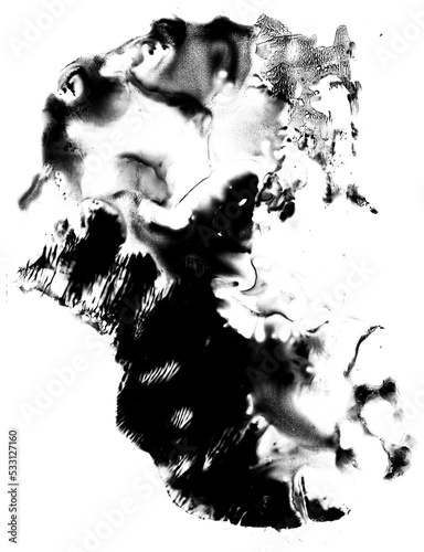 Grunge black and white painting overlay on transparent background. Number 17. Great as an overlay and as a background for grungy and surreal images.