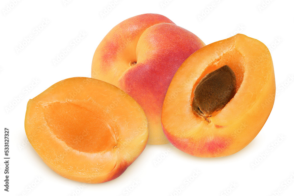 Apricots on an isolated white background. Apricots on an isolated white background.