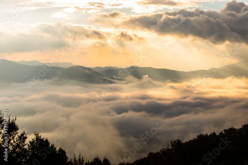 Autumn sunrise in Puigsacalm peak, La Garrotxa, Spain