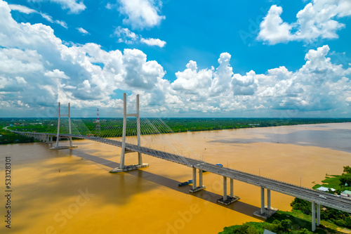 Cao Lanh bridge, Cao Lanh city, Vietnam, aerial view. Cao Lanh bridge is famous bridge in mekong delta, Vietnam.